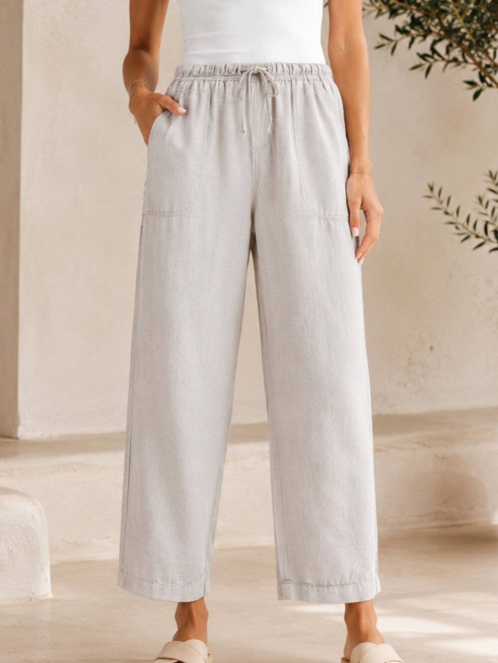 Splendid Wide Leg Linen Blend Crop Pants Beige Tan XL